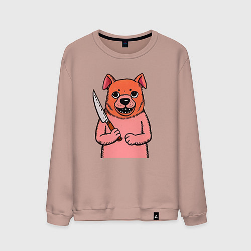 Мужской свитшот Бульдог с красной мордой и ножом / Пыльно-розовый – фото 1