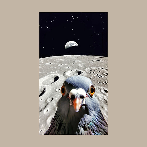 Мужской свитшот Голубь на луне делает селфи / Миндальный – фото 3