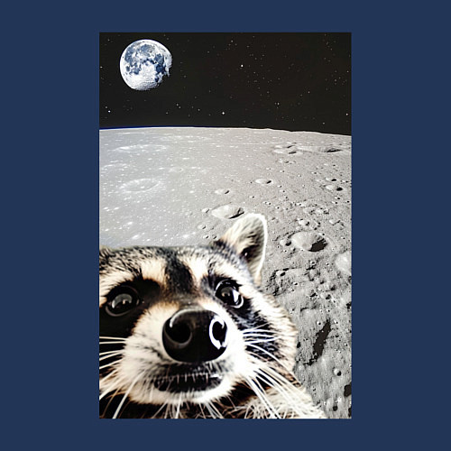 Мужской свитшот Енот на луне делает селфи / Тёмно-синий – фото 3