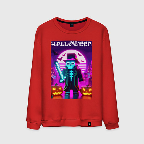 Мужской свитшот Скелет в шляпе с мечом - Майнкрафт / Красный – фото 1