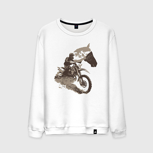 Мужской свитшот Мотокросс и лошади / Белый – фото 1