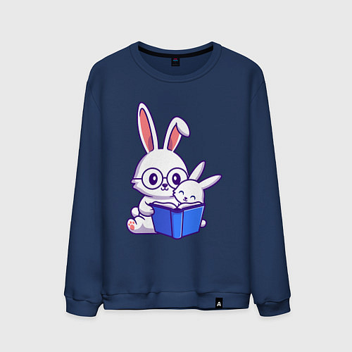 Мужской свитшот Кролики с книжкой / Тёмно-синий – фото 1
