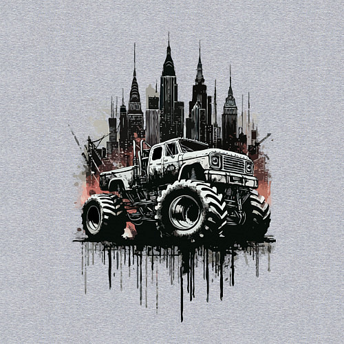 Мужской свитшот Грузовик на фоне города / Меланж – фото 3