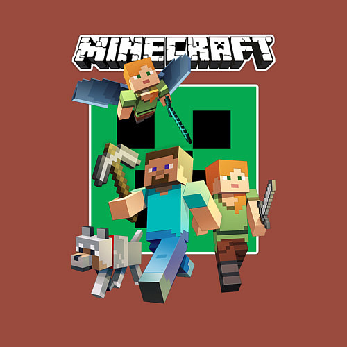 Мужской свитшот Стив и Алекс с волком из Майнкрафт / Кирпичный – фото 3