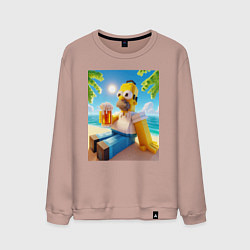 Свитшот хлопковый мужской Гомер Симпсон в стиле Майнкрафт с кружкой пива - н, цвет: пыльно-розовый