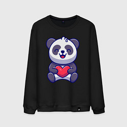 Свитшот хлопковый мужской Весёлая панда с сердцем, цвет: черный