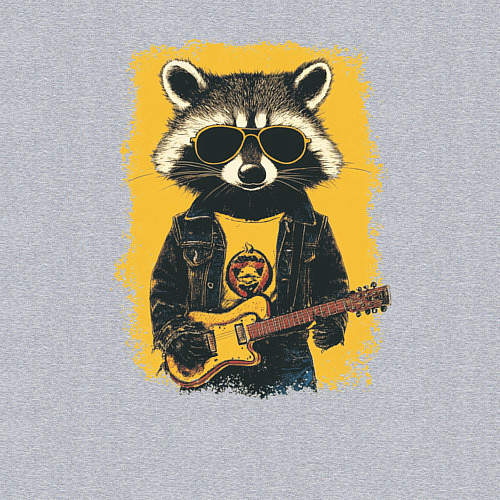 Мужской свитшот Енот рокер играет на гитаре / Меланж – фото 3