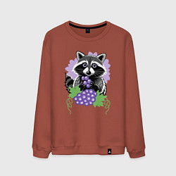 Свитшот хлопковый мужской Енот и виноград, цвет: кирпичный
