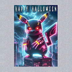 Свитшот хлопковый мужской Pikachu with a cyber claws - halloween, цвет: меланж — фото 2