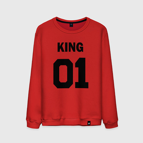 Мужской свитшот Черная футбольная надпись: король с номером 01 / Красный – фото 1