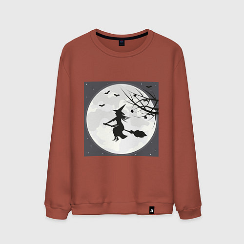 Мужской свитшот Ведьма в полнолуние летит на шабаш / Кирпичный – фото 1
