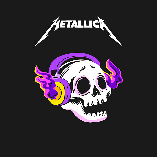Мужской свитшот Metallica - неоновый череп / Черный – фото 3