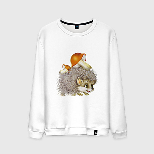 Мужской свитшот Добрый ежик с грибами / Белый – фото 1