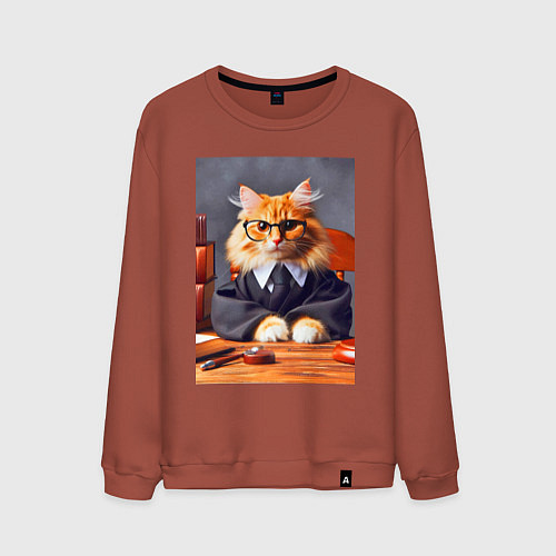 Мужской свитшот Рыжий кот адвокат - нейроарт / Кирпичный – фото 1