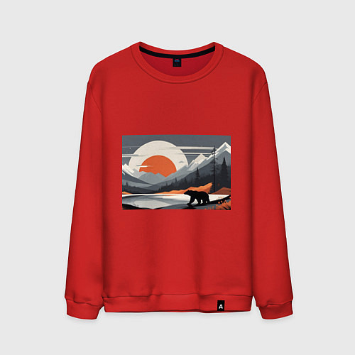 Мужской свитшот Горы медведь геометрия / Красный – фото 1