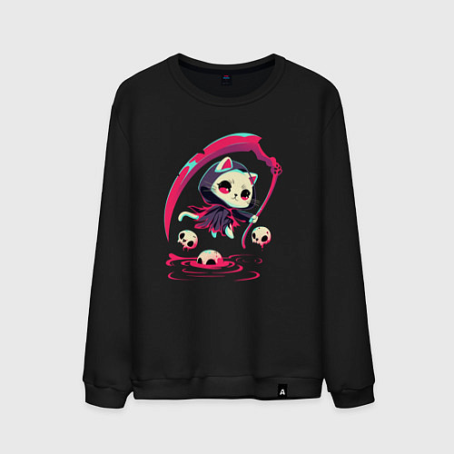 Мужской свитшот Котик с косой / Черный – фото 1