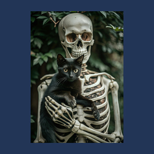Мужской свитшот Скелет с черным котом / Тёмно-синий – фото 3
