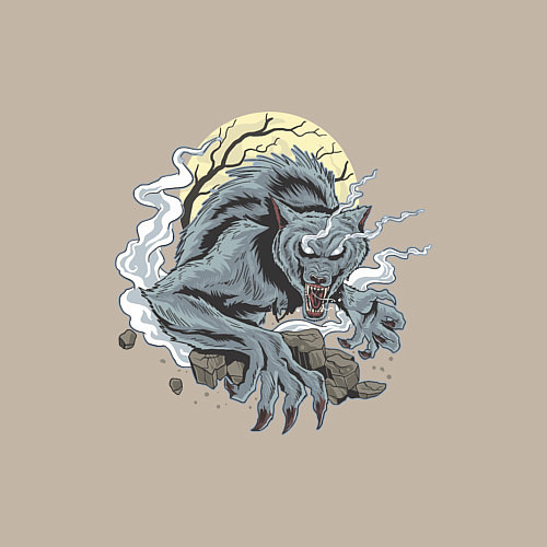 Мужской свитшот Оборотень волк при луне / Миндальный – фото 3