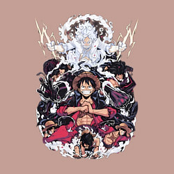 Свитшот хлопковый мужской Ван-Пис Луффи Монки коллаж, цвет: пыльно-розовый — фото 2