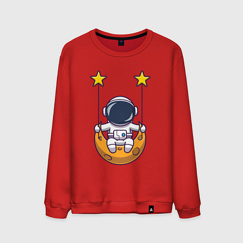 Мужской свитшот Космонавтик на качелях / Красный – фото 1