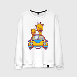 Свитшот хлопковый мужской Жирафы в автомобиле, цвет: белый