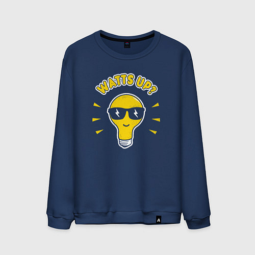 Мужской свитшот Лампочка - watts up / Тёмно-синий – фото 1