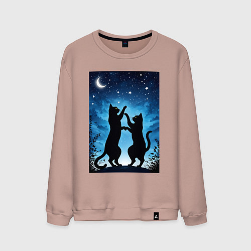 Мужской свитшот Танцующие коты под звёздным небом / Пыльно-розовый – фото 1