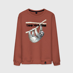 Свитшот хлопковый мужской Ленивец не торопись, цвет: кирпичный