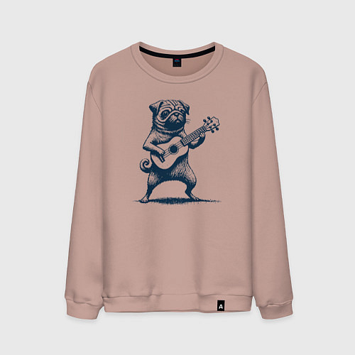 Мужской свитшот Мопс с гитарой укулеле / Пыльно-розовый – фото 1