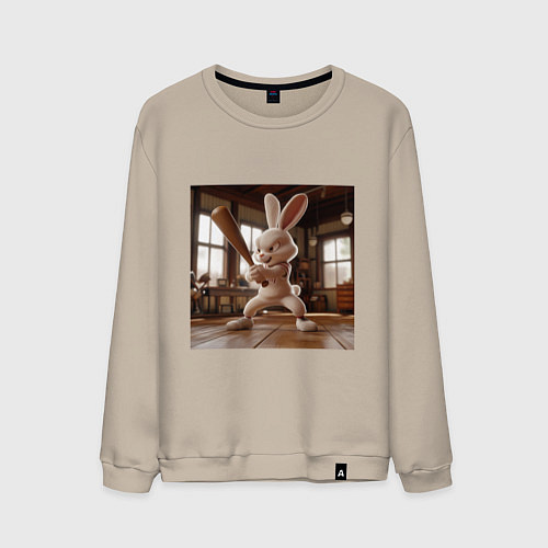 Мужской свитшот Заяц и бейсбол / Миндальный – фото 1