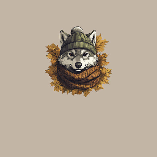 Мужской свитшот Серый волк в шапке и шарфе / Миндальный – фото 3