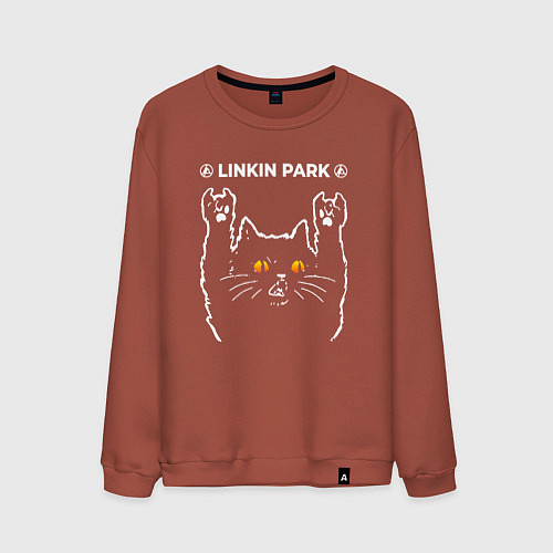 Мужской свитшот Linkin Park 2024 rock cat / Кирпичный – фото 1