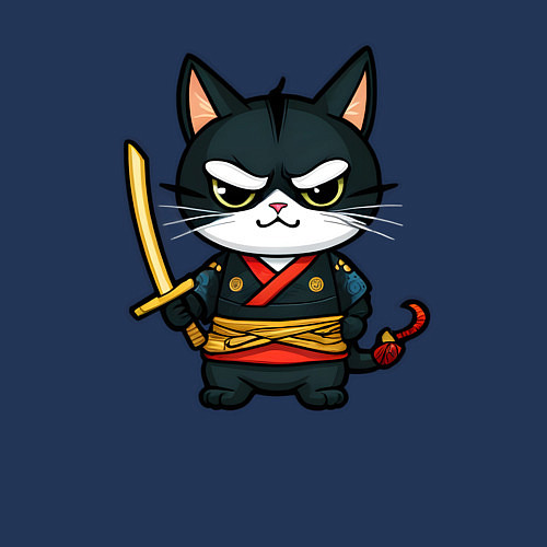 Мужской свитшот Смелый кот самурай / Тёмно-синий – фото 3