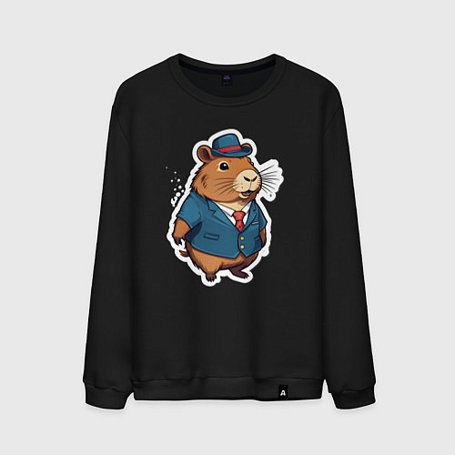 Мужской свитшот Капибара деловая / Черный – фото 1