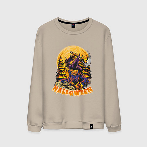 Мужской свитшот Хэллоуин пугало с косой / Миндальный – фото 1