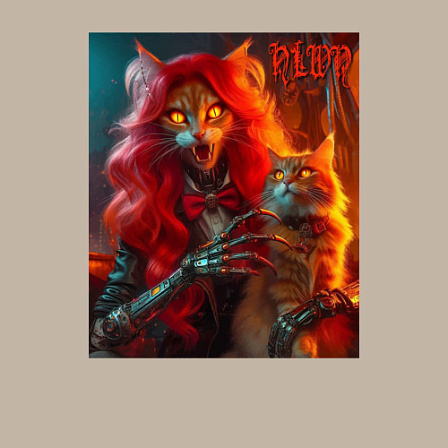 Мужской свитшот Ведьма с рыжим котом - хэллоуин / Миндальный – фото 3