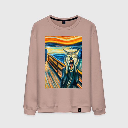 Мужской свитшот Волк кричит на картине Эдварда Мунка - мем искусст / Пыльно-розовый – фото 1