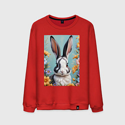 Свитшот хлопковый мужской Кролик в цветах, цвет: красный