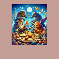 Свитшот хлопковый мужской Леший за сказочным столом в окружении зверья - ней, цвет: пыльно-розовый — фото 2