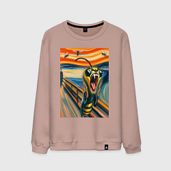 Свитшот хлопковый мужской Оса кричит на картине Эдварда Мунка - мем искусств, цвет: пыльно-розовый