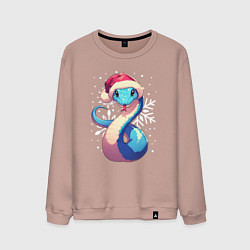 Свитшот хлопковый мужской Синяя змея с снежинками, цвет: пыльно-розовый