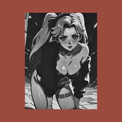 Мужской свитшот Ребекка в позе - Киберпанк / Кирпичный – фото 3