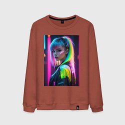 Мужской свитшот Киберпанк девушка с зеленым хвостом