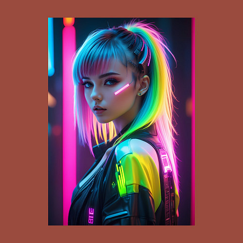 Мужской свитшот Киберпанк девушка с зеленым хвостом / Кирпичный – фото 3