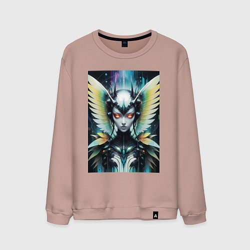 Мужской свитшот Киберпанк девушка робот стрекоза / Пыльно-розовый – фото 1