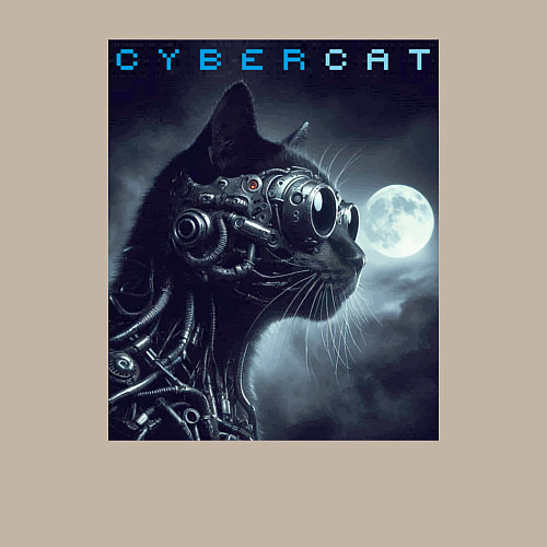 Мужской свитшот Cyber black cat - ai art fantasy / Миндальный – фото 3