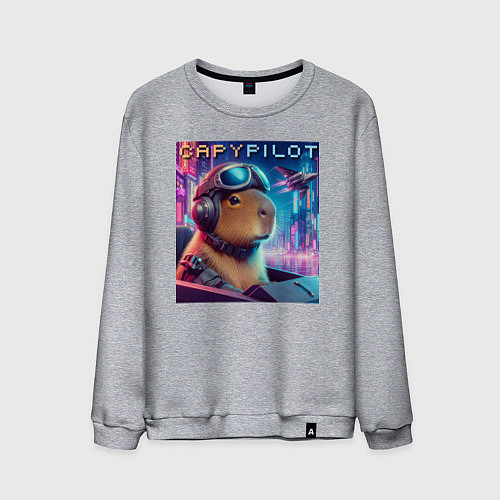 Мужской свитшот Capybara is a cool pilot - ai art fantasy / Меланж – фото 1