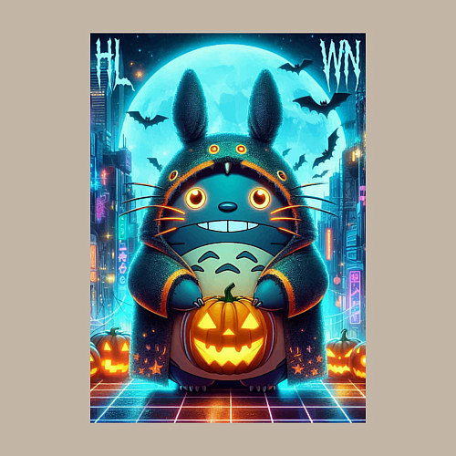 Мужской свитшот Тоторо держит тыкву - хэллоуин / Миндальный – фото 3