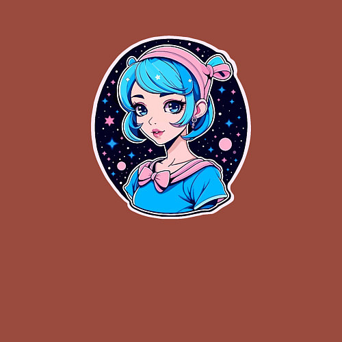 Мужской свитшот Девушка в стиле аниме на фоне звёздного неба / Кирпичный – фото 3