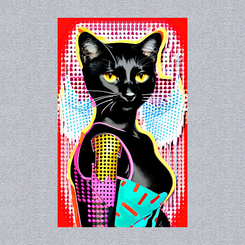 Мужской свитшот Фигуристая чёрная кошечка в стиле поп-арт / Меланж – фото 3